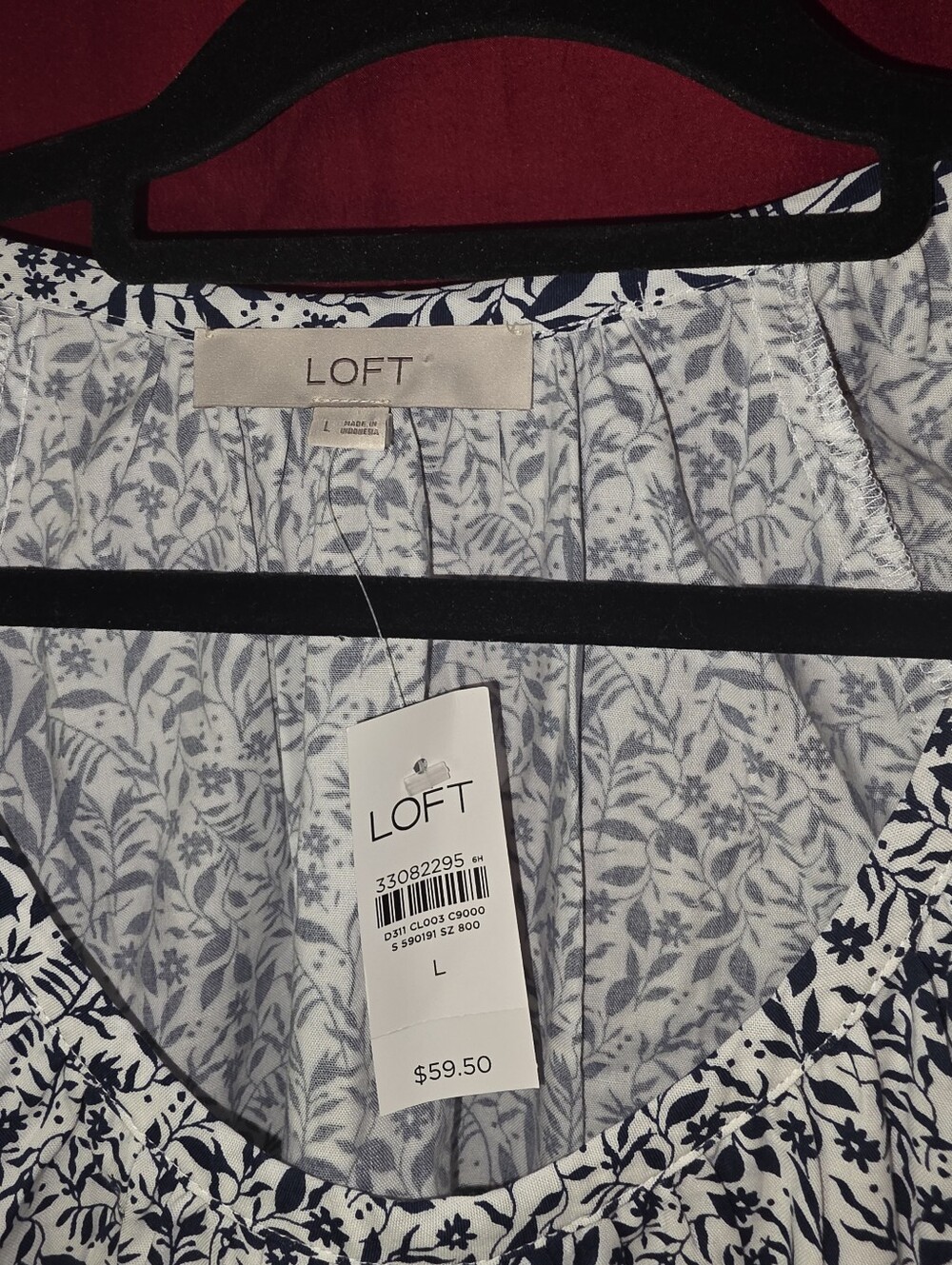 LOFT Navy & White Floral Vine Print Top Blouse - Size Large - Picture 2 of 5